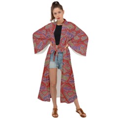 Love Hearts Valentines Connection Maxi Kimono by Paksenen