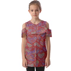 Love Hearts Valentines Connection Fold Over Open Sleeve Top by Paksenen