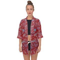 Love Hearts Valentine Red Symbol Open Front Chiffon Kimono by Paksenen