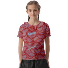 Love Hearts Valentine Red Symbol Kids  Frill Chiffon Blouse by Paksenen