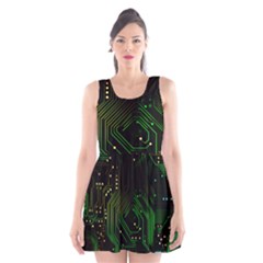 Circuits Circuit Board Green Technology Scoop Neck Skater Dress by Ndabl3x