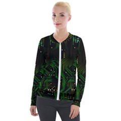 Circuits Circuit Board Green Technology Velvet Zip Up Jacket by Ndabl3x