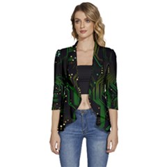 Circuits Circuit Board Green Technology Women s 3/4 Sleeve Ruffle Edge Open Front Jacket by Ndabl3x