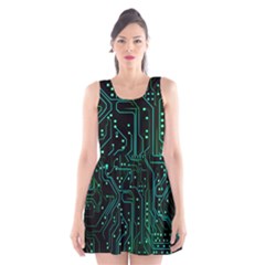 Circuits Circuit Board Green Scoop Neck Skater Dress by Ndabl3x