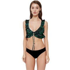 Circuits Circuit Board Green Low Cut Ruffle Edge Bikini Top by Ndabl3x