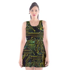 Circuits Circuit Board Yelow Scoop Neck Skater Dress by Ndabl3x