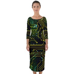 Circuits Circuit Board Yelow Quarter Sleeve Midi Bodycon Dress by Ndabl3x