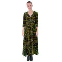 Circuits Circuit Board Yelow Button Up Maxi Dress by Ndabl3x