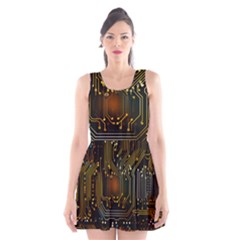 Circuits Circuit Board Orange Technology Scoop Neck Skater Dress by Ndabl3x