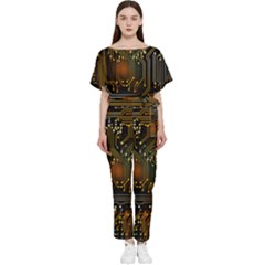 Circuits Circuit Board Orange Technology Batwing Lightweight Chiffon Jumpsuit by Ndabl3x