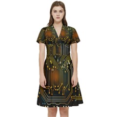 Circuits Circuit Board Orange Technology Short Sleeve Waist Detail Dress by Ndabl3x