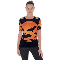 Halloween Bats Moon Full Moon Shoulder Cut Out Short Sleeve Top by Cendanart