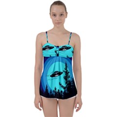 Ufo Alien Night Sky Night Babydoll Tankini Top by Cendanart