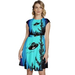 Ufo Alien Night Sky Night Cap Sleeve High Waist Dress by Cendanart