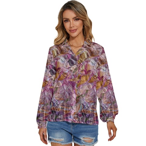 Abstract Flow Vi Women s Long Sleeve Button Up Shirt by kaleidomarblingart