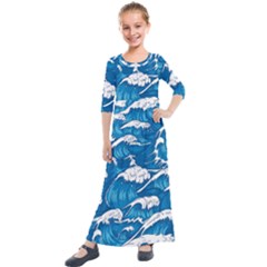 Seamless Pattern With Colorful Bush Roses Kids  Quarter Sleeve Maxi Dress by Ket1n9