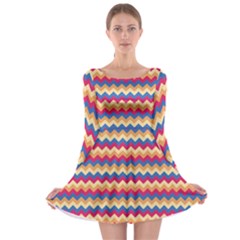 Zigzag Pattern Seamless Zig Zag Background Color Long Sleeve Skater Dress by Ket1n9