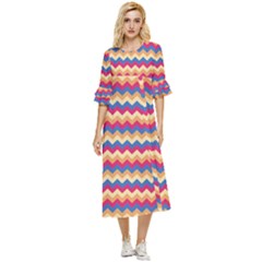 Zigzag Pattern Seamless Zig Zag Background Color Double Cuff Midi Dress by Ket1n9