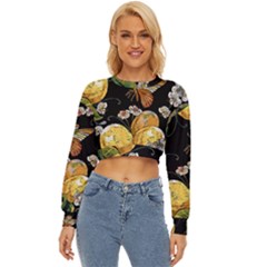 Embroidery Blossoming Lemons Butterfly Seamless Pattern Lightweight Long Sleeve Sweatshirt by Ket1n9