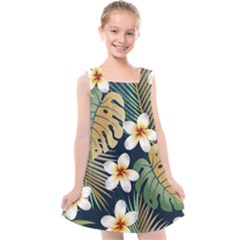 Seamless Pattern With Tropical Strelitzia Flowers Leaves Exotic Background Kids  Cross Back Dress by Ket1n9