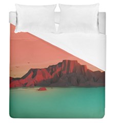 Brown Mountain Illustration Sunset Digital Art Mountains Duvet Cover (queen Size) by Cendanart