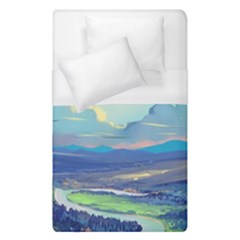 Mountains And Trees Illustration Painting Clouds Sky Landscape Duvet Cover (single Size) by Cendanart