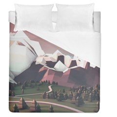 White And Brown Mountain Illustration Digital Art Duvet Cover (queen Size) by Cendanart