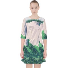 Green And White Polygonal Mountain Quarter Sleeve Pocket Dress by Cendanart