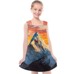 Snow Capped Mountain Himalayas Clouds Landscape Nature Kids  Cross Back Dress by Cendanart