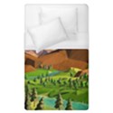 River Between Green Forest With Brown Mountain Duvet Cover (Single Size) View1