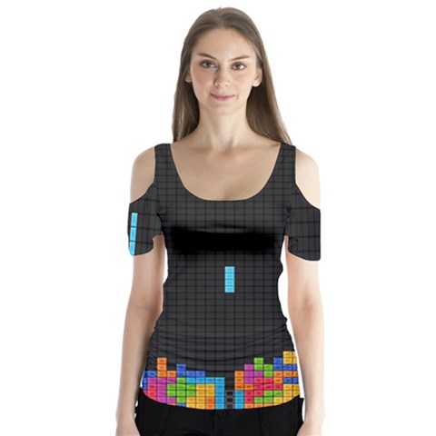 Tetris Game Butterfly Sleeve Cutout T-shirt  by Cendanart