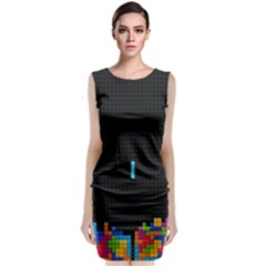 Tetris Game Sleeveless Velvet Midi Dress by Cendanart