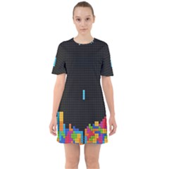 Tetris Game Sixties Short Sleeve Mini Dress by Cendanart