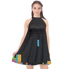 Tetris Game Halter Neckline Chiffon Dress  by Cendanart