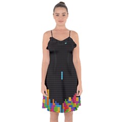 Tetris Game Ruffle Detail Chiffon Dress by Cendanart