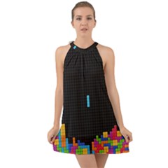 Tetris Game Halter Tie Back Chiffon Dress by Cendanart