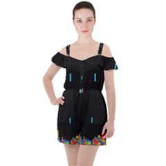 Tetris Game Ruffle Cut Out Chiffon Playsuit by Cendanart