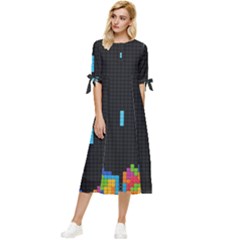 Tetris Game Bow Sleeve Chiffon Midi Dress by Cendanart