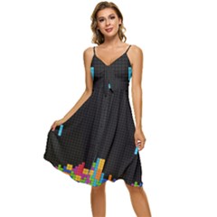 Tetris Game Sleeveless Tie Front Chiffon Dress by Cendanart