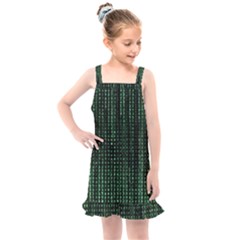 Green Matrix Code Illustration Digital Art Portrait Display Kids  Overall Dress by Cendanart