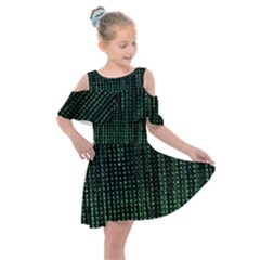 Green Matrix Code Illustration Digital Art Portrait Display Kids  Shoulder Cutout Chiffon Dress by Cendanart