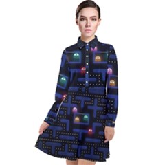 Retro Games Long Sleeve Chiffon Shirt Dress by Cendanart