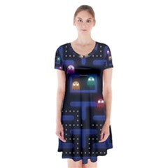 Retro Games Short Sleeve V-neck Flare Dress by Cendanart