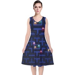 Retro Games V-neck Midi Sleeveless Dress  by Cendanart