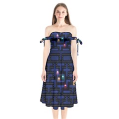 Retro Games Shoulder Tie Bardot Midi Dress by Cendanart