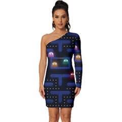 Retro Games Long Sleeve One Shoulder Mini Dress by Cendanart