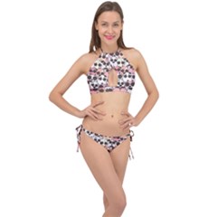 Cute Dog Seamless Pattern Background Cross Front Halter Bikini Set by Grandong