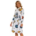 Set Cartoon Symbol Pattern Long Sleeve Shirt Collar A-Line Dress View2