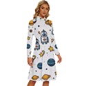 Set Cartoon Symbol Pattern Long Sleeve Shirt Collar A-Line Dress View3