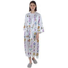 Doodles Border Letter Ornament Maxi Satin Kimono by Bedest